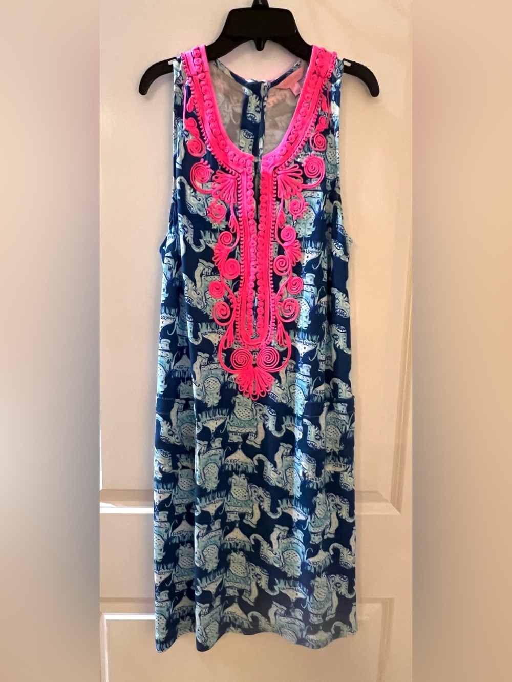 Lilly Pulitzer Navy Dress with Bright Pink Trim